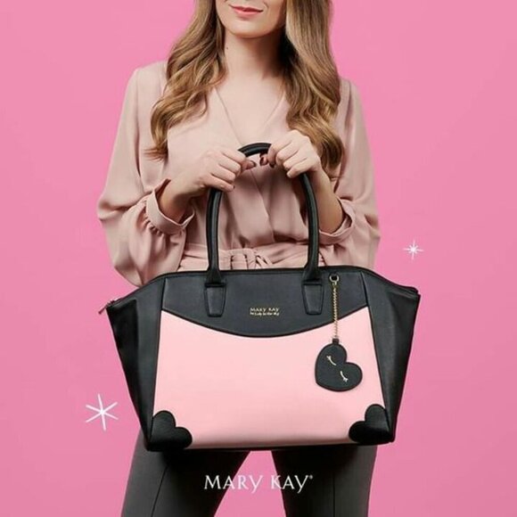 RARE Mary Kay Loly In The Sky Heart Print Colorblock Pink/Black Shoulder Purse - Picture 1 of 13